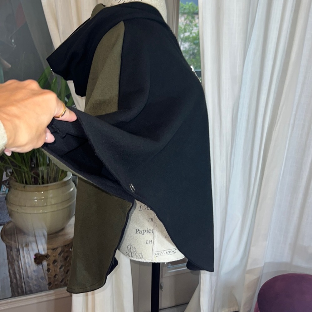Ángel black & olive green cape tunic overcoat zipper hoodie & jacket Small - Picture 6 of 15